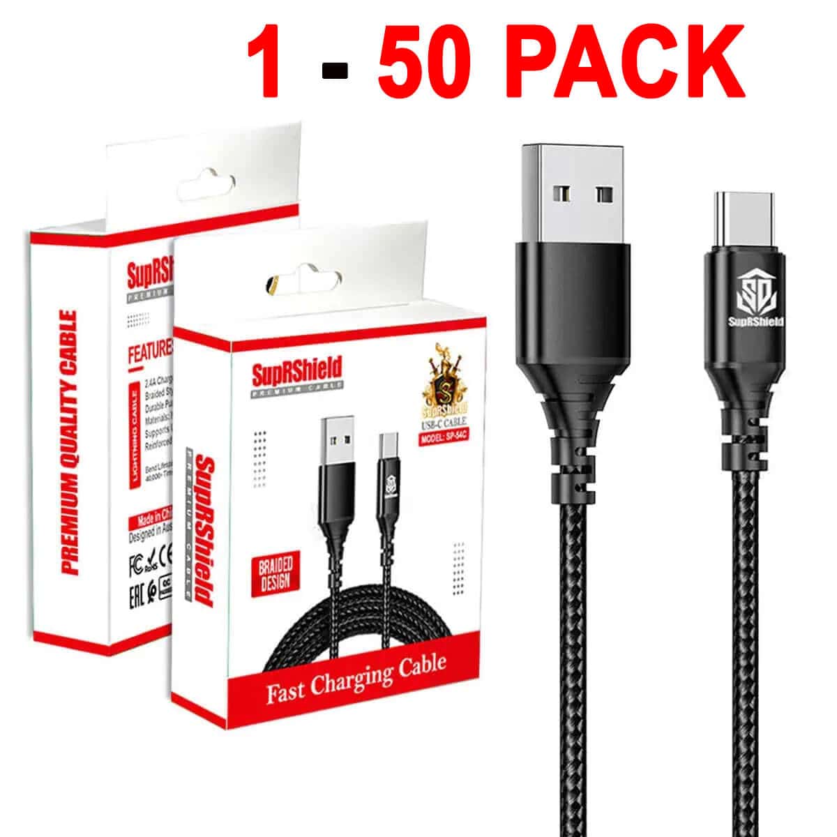 1X 10X 20X 50X SupRShield (SP54C) 1M 2.4A USB Type C Cable Fast Charging Charger Data Sync Cable Cord 1X 10X 20X 50X SupRShield (SP54C) 1M 2.4A USB Type C Cable Fast Charging Charger Data Sync Cable Cord